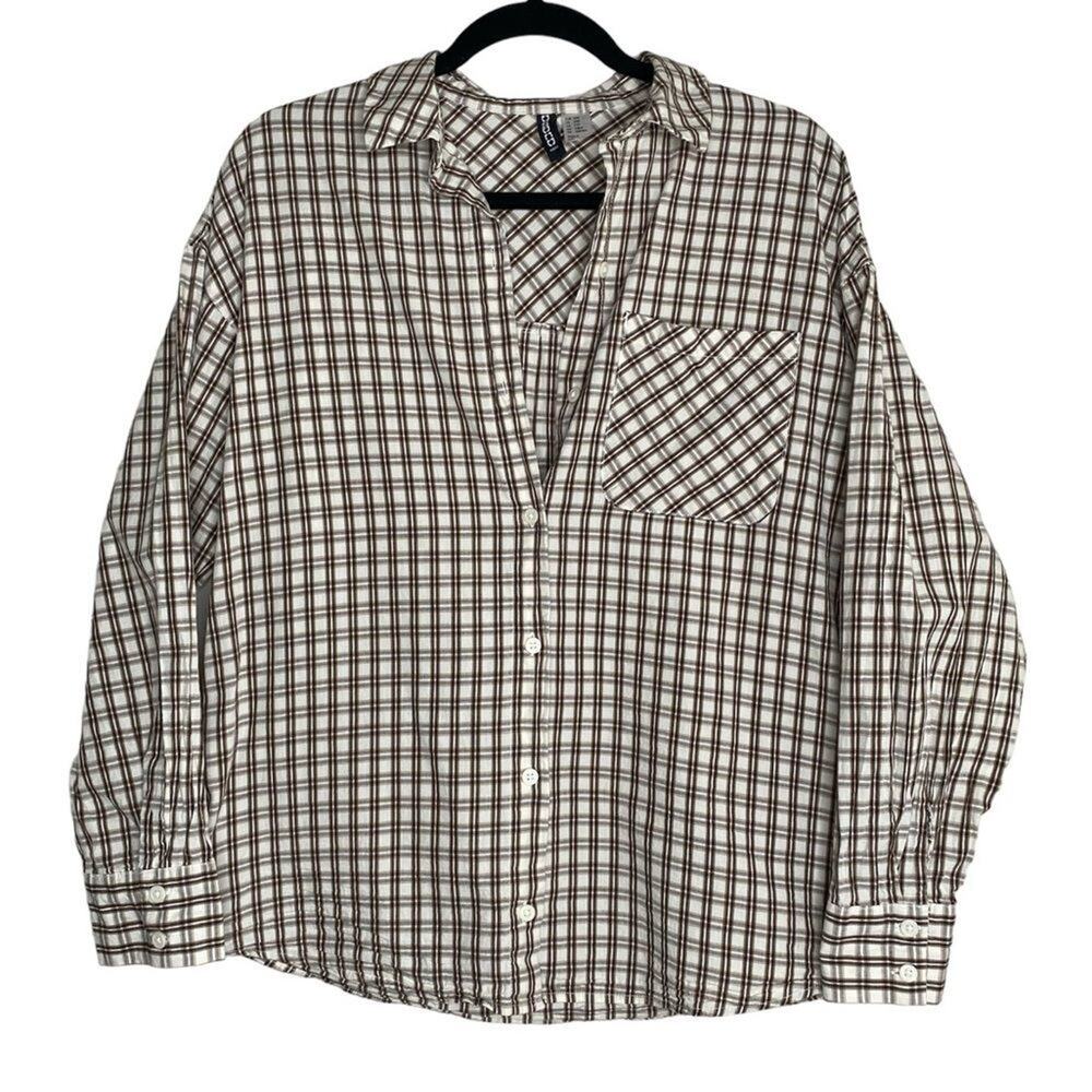 H&M Divided Brown Plaid Oversized Cotton Lightweight Flannel XXS